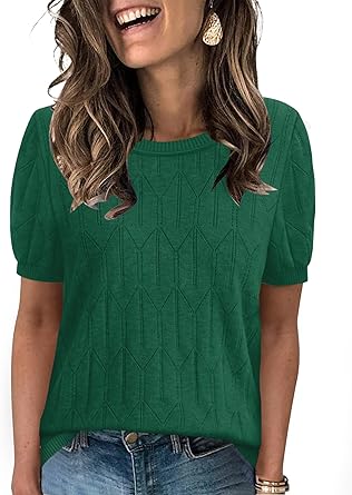 Sampeel Short Sleeve Sweater for Women Round Neck Knit Work Tops Beach Fashion Vacation Clothes Summer Outfits 2026