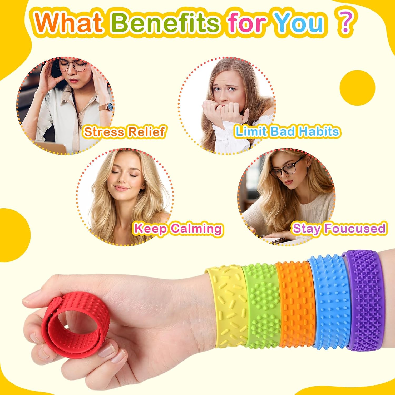40 Pcs Slap Bracelets Bulk Sensory Fidget Textured Silicone Slap Bracelets Stress Relief Fidgets for Autism Adhd Anxiety Colorful Snap Bracelet for Classroom Office Birthday Party Favors