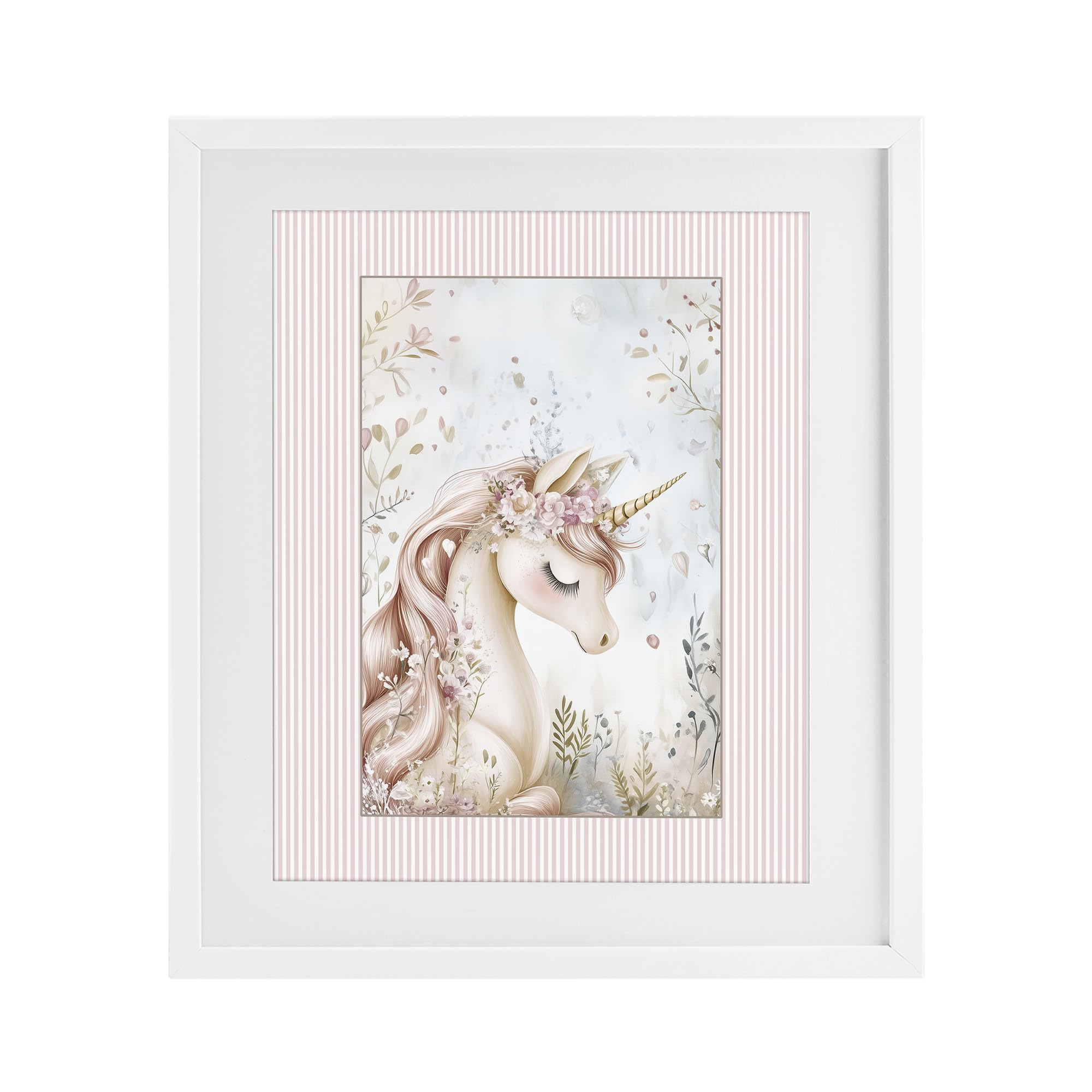Stupell Industries Coastal White (Textured) Enchanted Unicorn Nursery Fantasy, 17 X 21 Inch Framed Print Under Glass