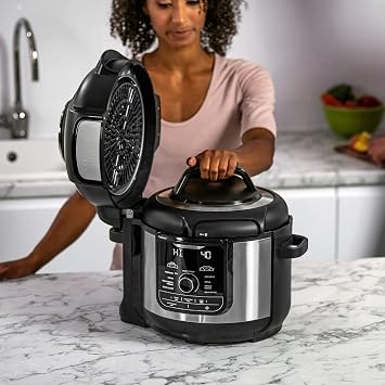 Ninja Foodi MAX, Air Fryer, 9-in-1 Multicooker, 7.5L, 9 Cooking Functions, Pressure Cooking, Air Frying, Slow Cooking, Grill and More Brushed Steel and Black, OP500EU