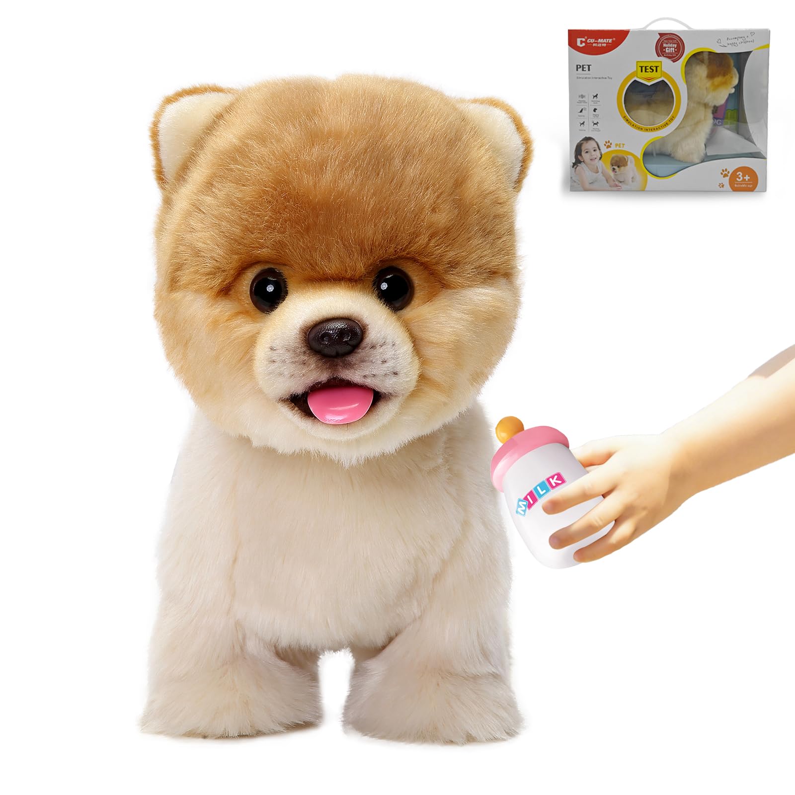 CU-MATE Interactive Dog Stuffed Animal Electronic Plush Pomeranian Simulation Puppy Realistic Toy Like-Real Robotic Nodding Barking Wagging Tail Present Pet for Toddler Boys