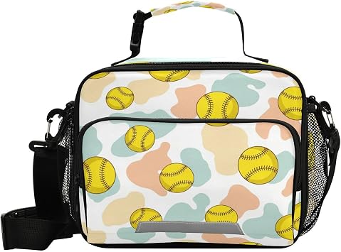 Softball Baseball Balls Lunch Bag for Women Men Insulated Cooler Tote Bag with Adjustable Shoulder Strap Large Capacity Picnic Lunch Box Outdoor for Adult Office