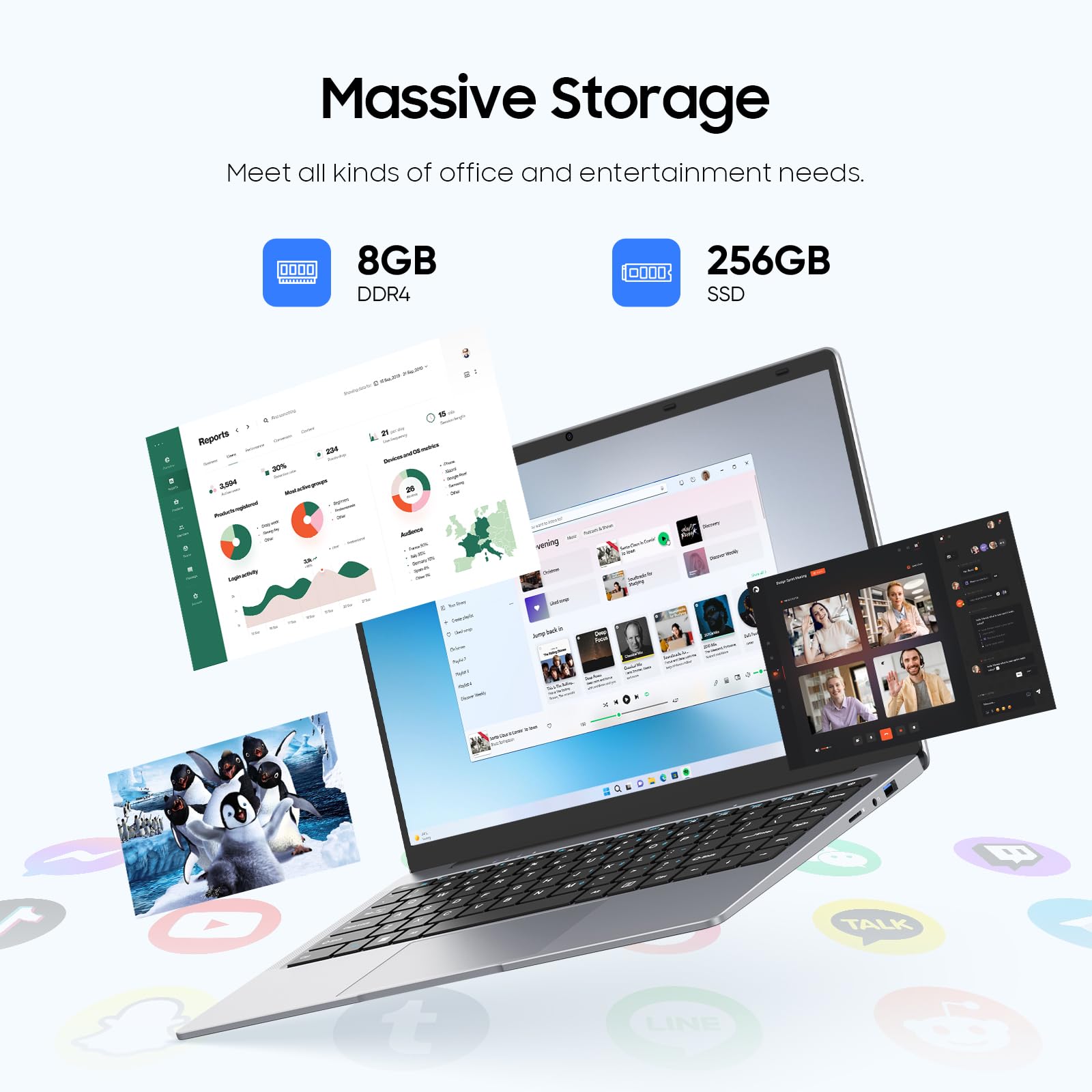 EYY 15.6" Laptop Computer, Laptops with 8GB RAM 256GB SSD, 100% sRGB Screen, Celeron N4000 Processor(up to 2.6GHz) Notebook, Dual Band WiFi丨BT 4.2丨HDMI丨Long Battery Life