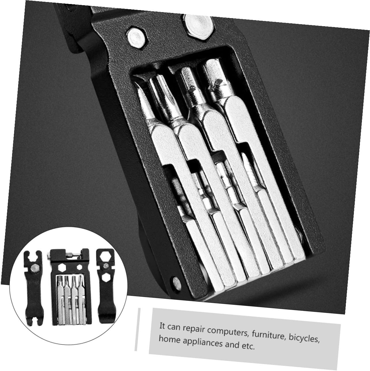 20-in-1 Multifunction Bike Repair Tool Kit, Portable Folding Multi Tool with Chain Breaker and Screwdrivers, Compact Black Mechanic Repair Set for Bicycle Maintenance and Cycling