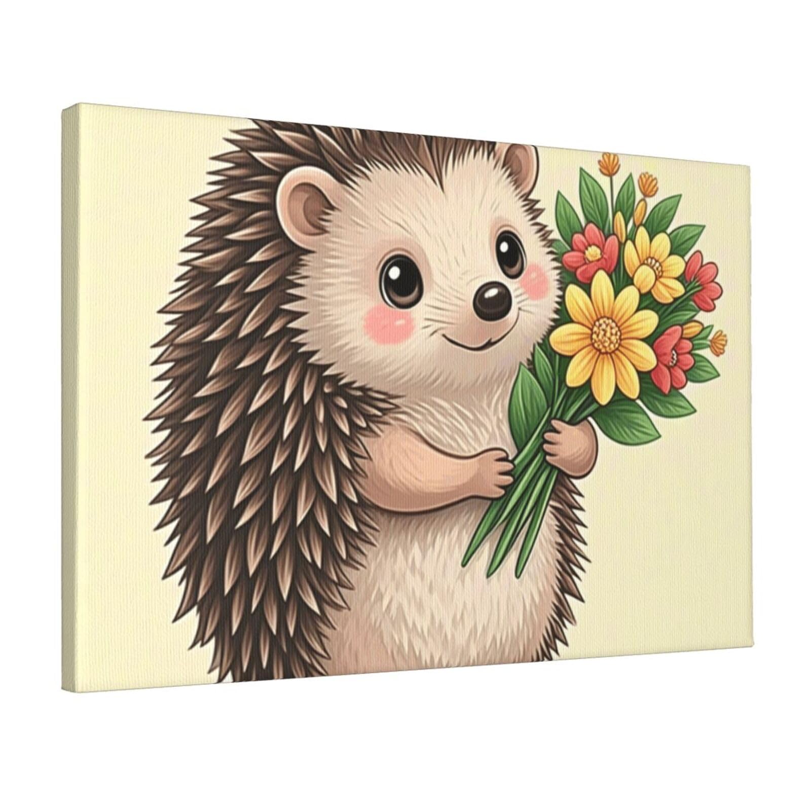 Fodpand Hedgehog Unframed Canvas Wall Art,Modern Posters Print Wall Decor Canvas Oil Painting For Bedroom Living Room Bathroom Wall Hanging Artwork Ready To Hang 12"X18"