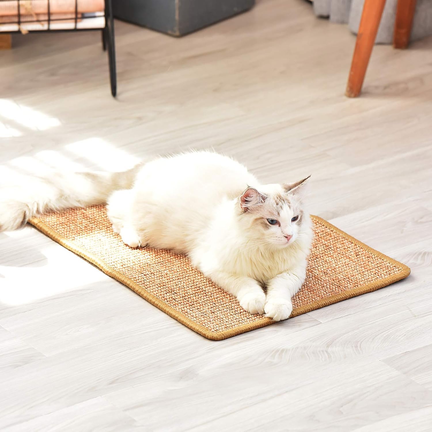 Mats Avenue Cat Scratch Pad Cat Scratcher Made of Natural Sisal Fabric with AntiSlippery Rubber Backing Horizontal Cat Floor Scratching Pad Hand Made (40x60 CM Small)-picture-11