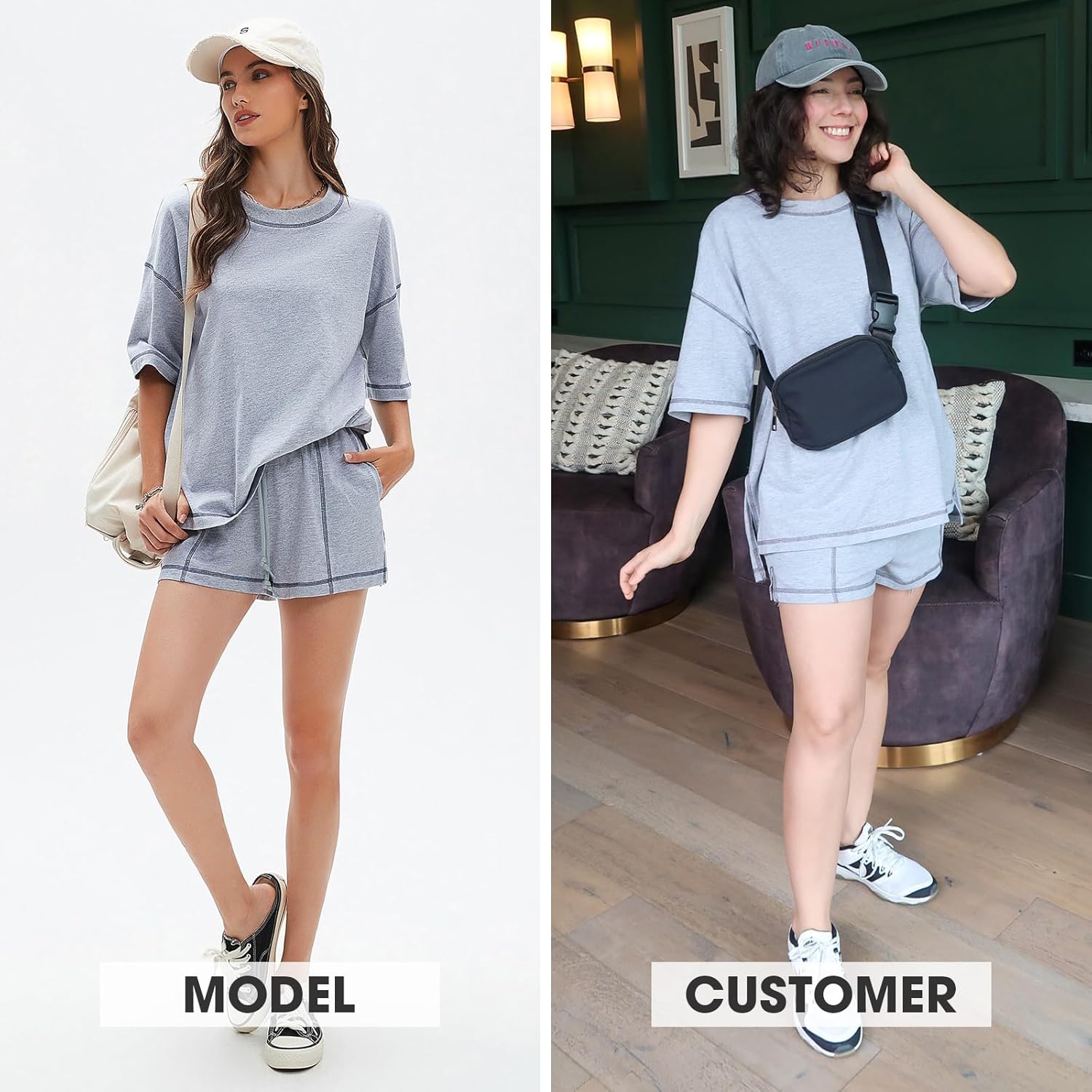 EXLURA Women's Casual Summer 2 Piece Sets 100% Cotton Short Sleeve Tshirt and Shorts Matching Sweatsuits Lounge Set 2026 - Image 2