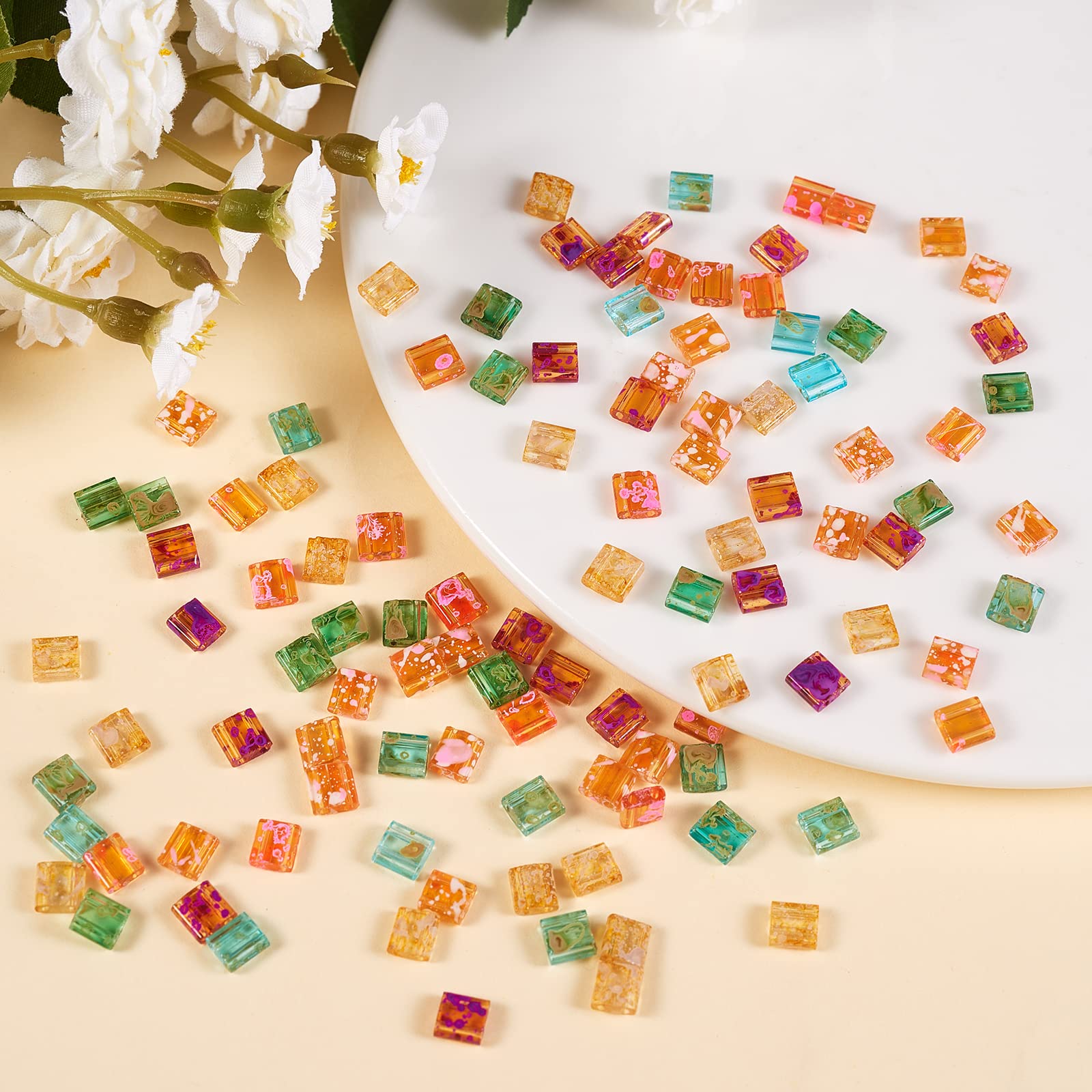 Lot De 100 Perles En Verre Vintage Beige Mat Forme Rectangle - DIY Bijoux