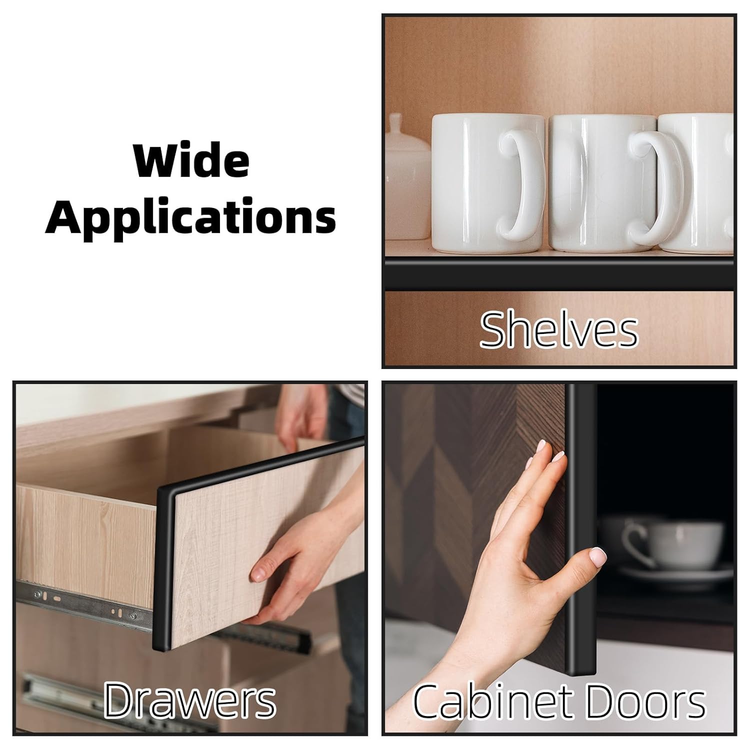 U-Shape Edge Banding Trim - 0.6" x 16ft Self Adhesive TPE Edging for Countertops, Cabinets & Furniture Restoration - Flexible Edge Protector Strip, Black
