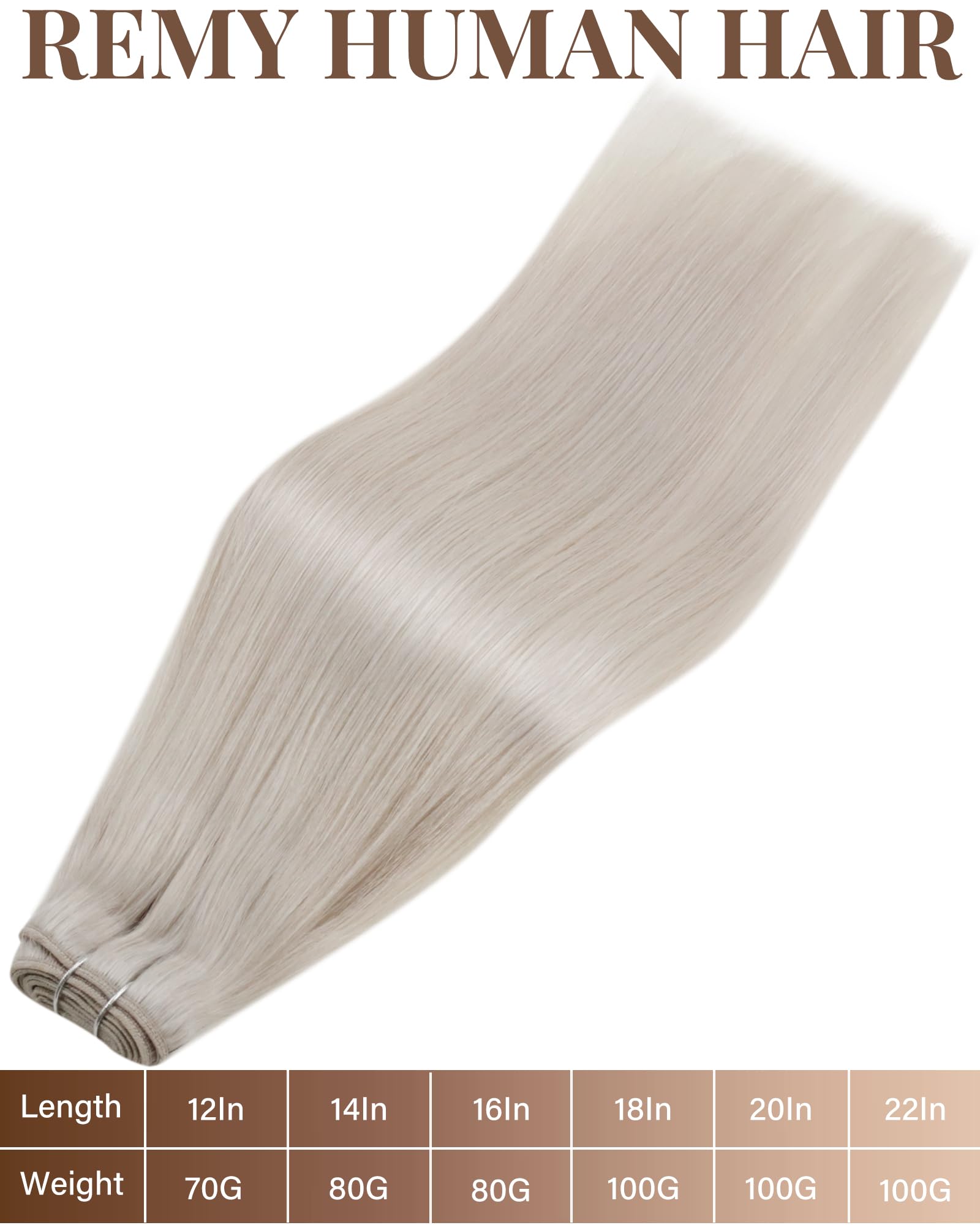 Hetto Weft Hair Extensions Real Human Hair Platinum Blonde 22 Inch 100g - Image 4