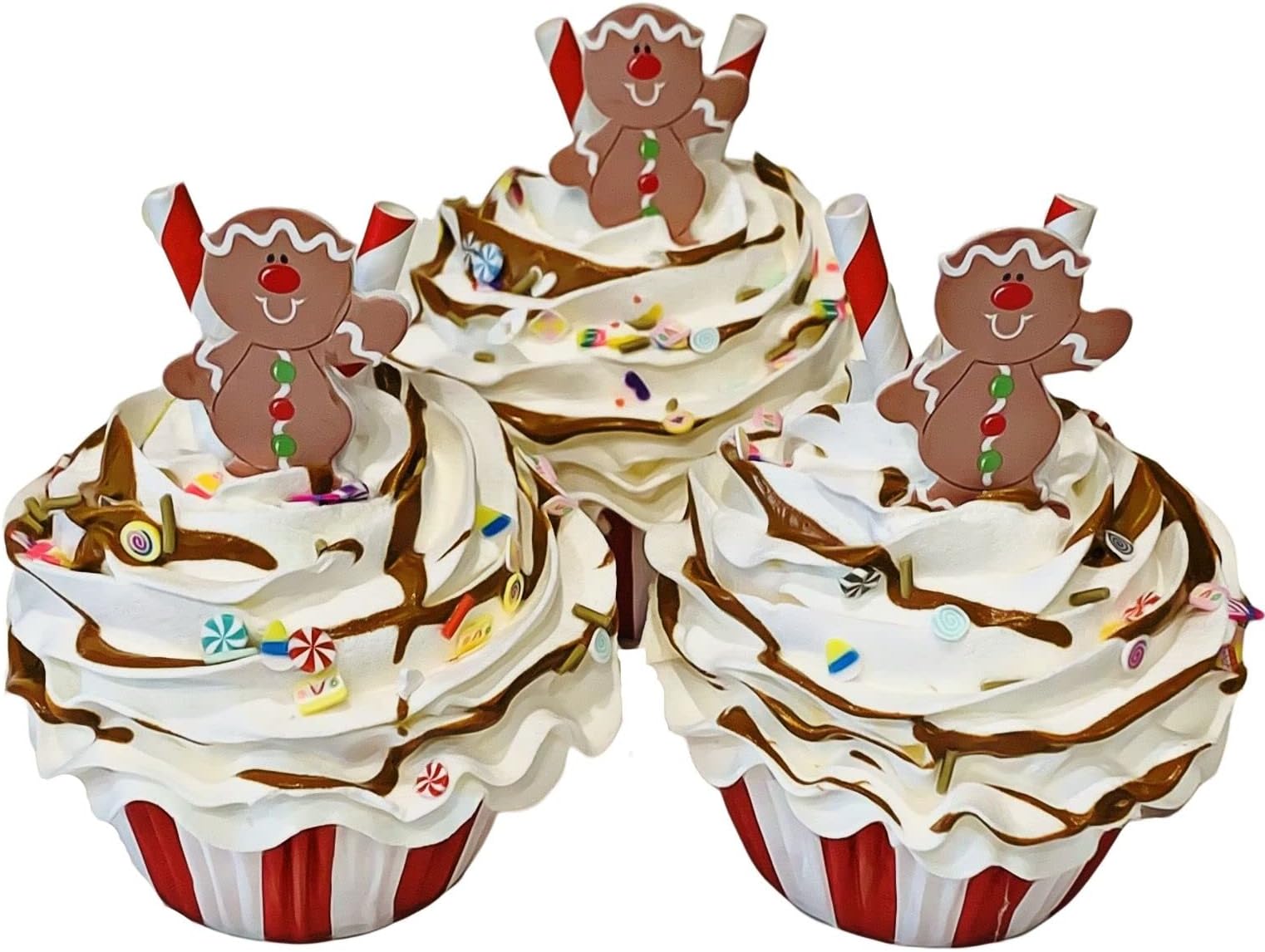 Fake Cake Cupcakes-Gingerbread Man Christmas Cupcakes- Set of 3- Handmade by Dezicakes- Fake Cake -Artificial Cupcakes