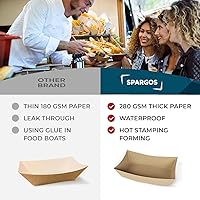 Vista 6 de Botes de comida de papel kraft de 3 libras (paquete de 125) – Bandejas desechables de color marrón rústico para bodas y embutidos – Cestas