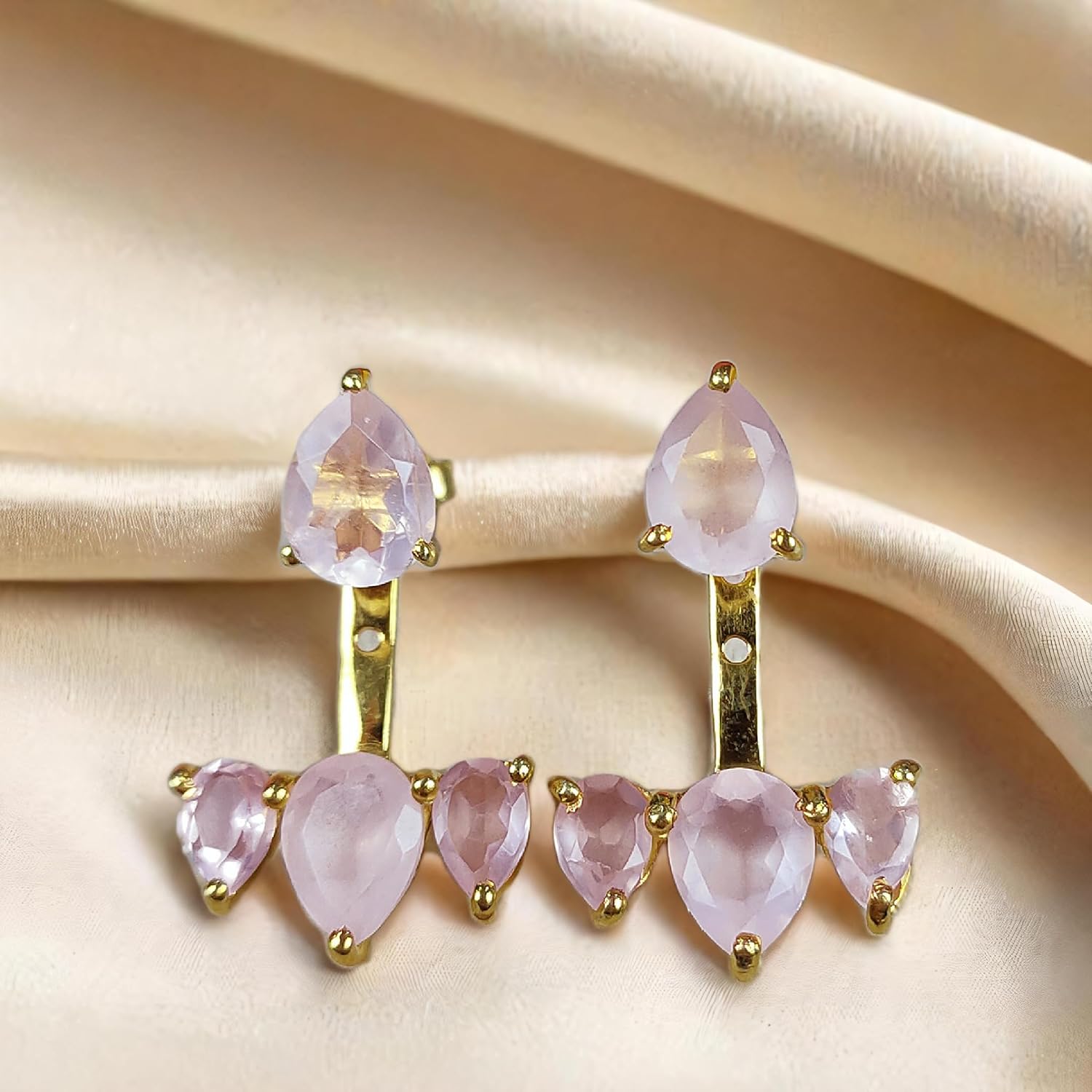 Pink Chalcedony Ear Jacket Earrings, 925 Sterling Silver, Dainty Gemstone Ear Jackets, Minimalist Designer Earrings, Gift for Her, Cancer & Sagittarius Zodiac Sign Jewelry