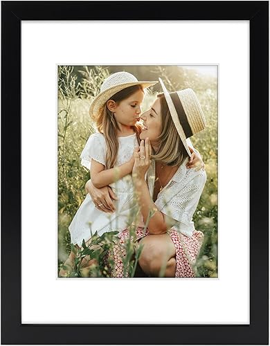 Golden State Art, Portarretratos de 9 x 12 pulgadas, madera maciza negra con vidrio templado, para exhibir fotos de 6 x 8 pulgadas con paspartú o de