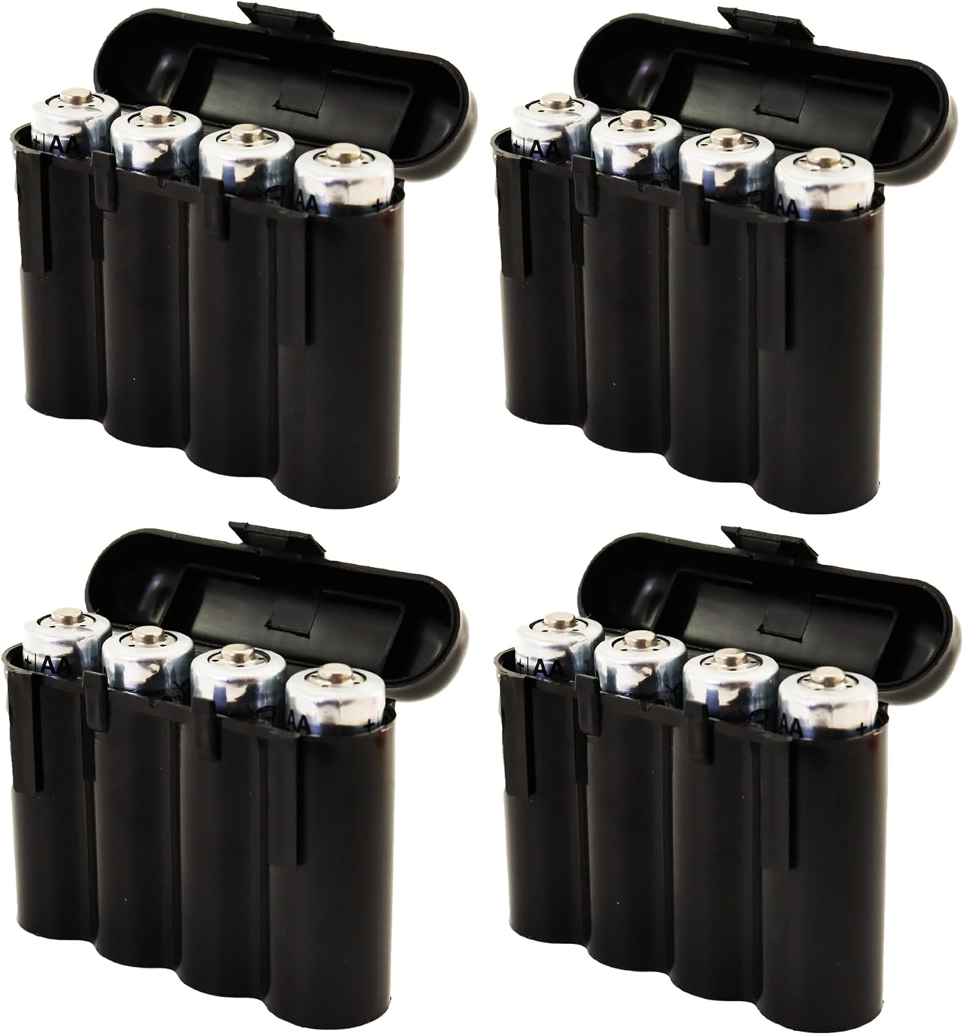 4 Pack AA / AAA / CR123A Black Battery Holder Storage Cases