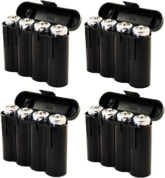 Powertron Batteries 4 Pack AA/AAA / CR123A Black Battery Holder Storage Cases
