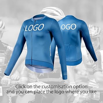 Personalised Cycling Jersey Women Customised Long Sleeve Quick Dry MTB Top with Team Name Logo(Blue)
