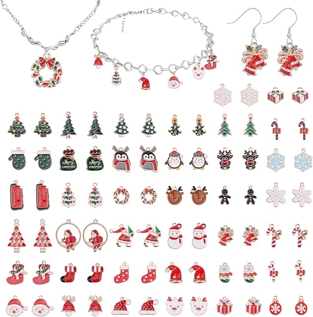 EBANKU 76Pcs Christmas Enamel Charms for Jewelry Making, Assorted Gold Charms for Christmas DIY Necklace Bracelet Earrings Making Crafting Decoration