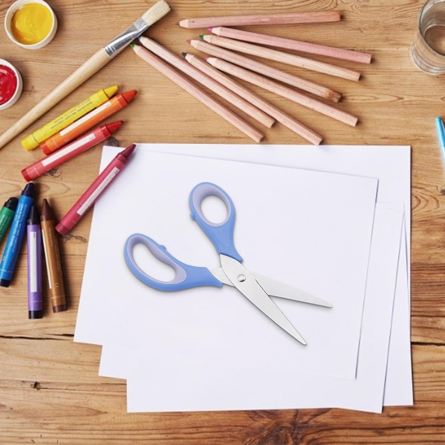 School Scissors,Stainless Children Crafting Shears - Rounded-tip Scissors School Crafting with Cover for Back To Supplies Blue