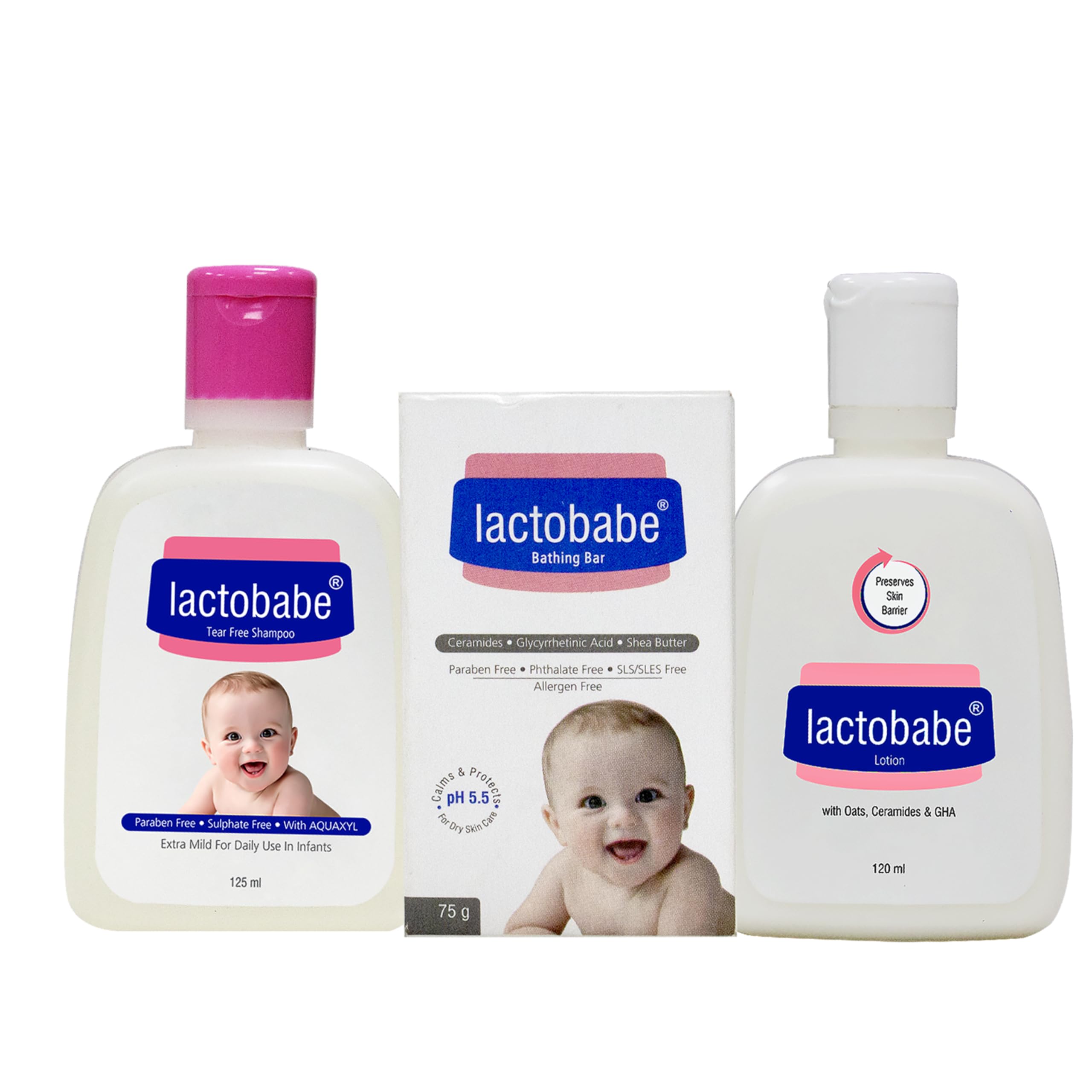 Lactobabe Baby Travel Pack - Gentle Care Essentials for Baby | Tear-Free Shampoo 125ml | Bathing Bar 75g | Body Lotion 120ml with Oats Ceramide & Gha | Dermatologist Recommended | Pack of 3-image-2