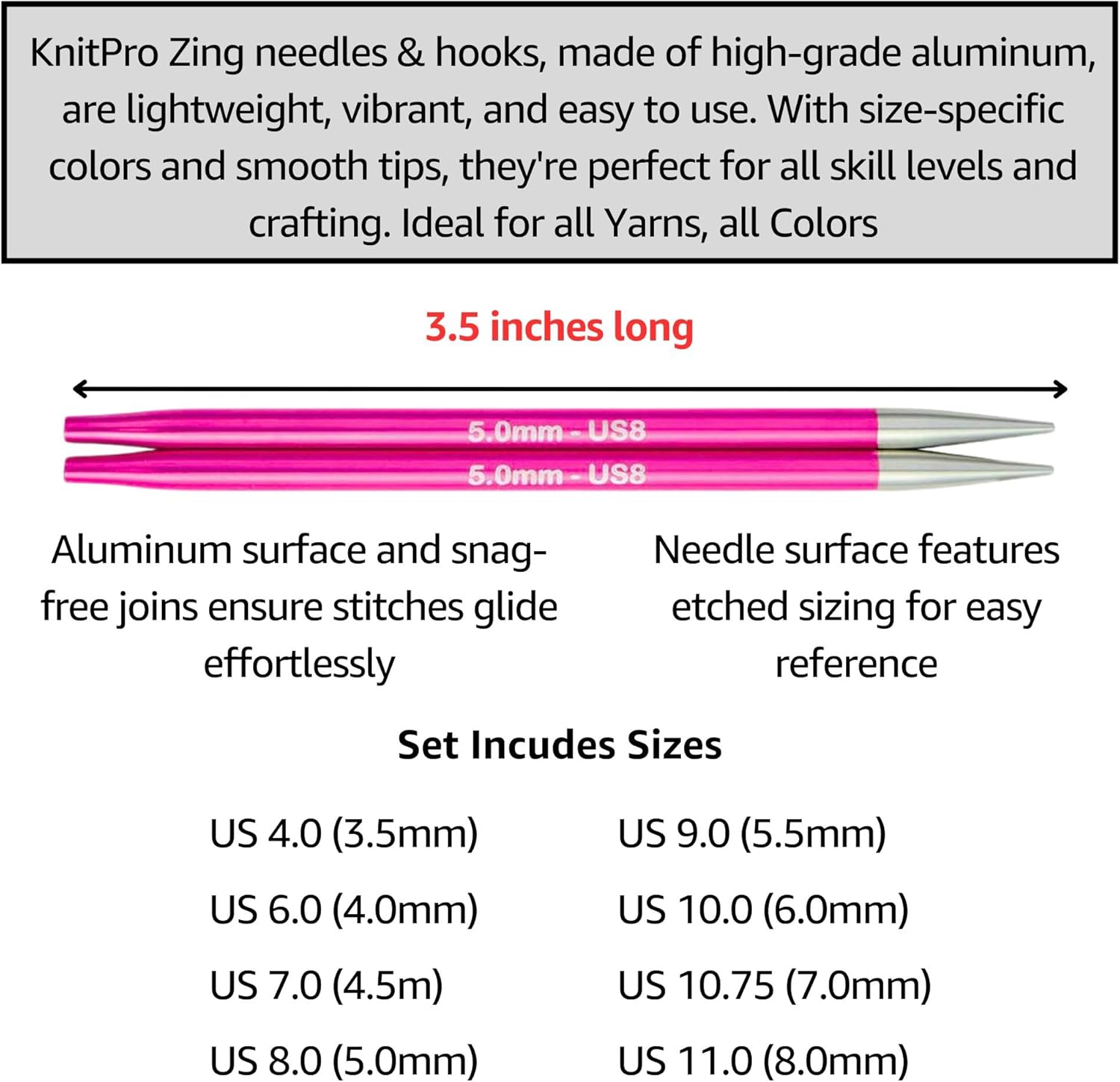 KnitPro Zing Deluxe Set 4 inch Circular Knitting Needles Size 4, 6, 7, 8, 9, 10, 10.75, 11 Interchangeable, 4 Cables, 8 Caps, 4 Keys & More, Fabric Case with Project Bag