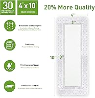 Vista 2 de Aderezo de isla de gasa con bordes impermeables, 4 x 10 pulgadas, caja de 30 almohadillas estériles para vendaje médico, vendaje de vendaje