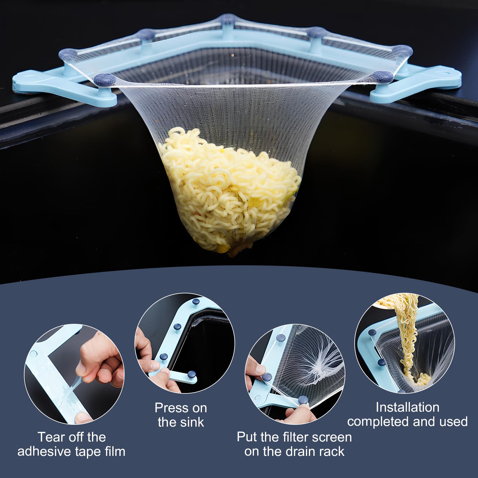 Triangolo Sink Strainer per la cucina Triangular Mesh Sink Strainer con 200 pezzi Sink Strainer Bag, angolo lavello immondizia rack di stoccaggio (1 supporto+200sacchetti)