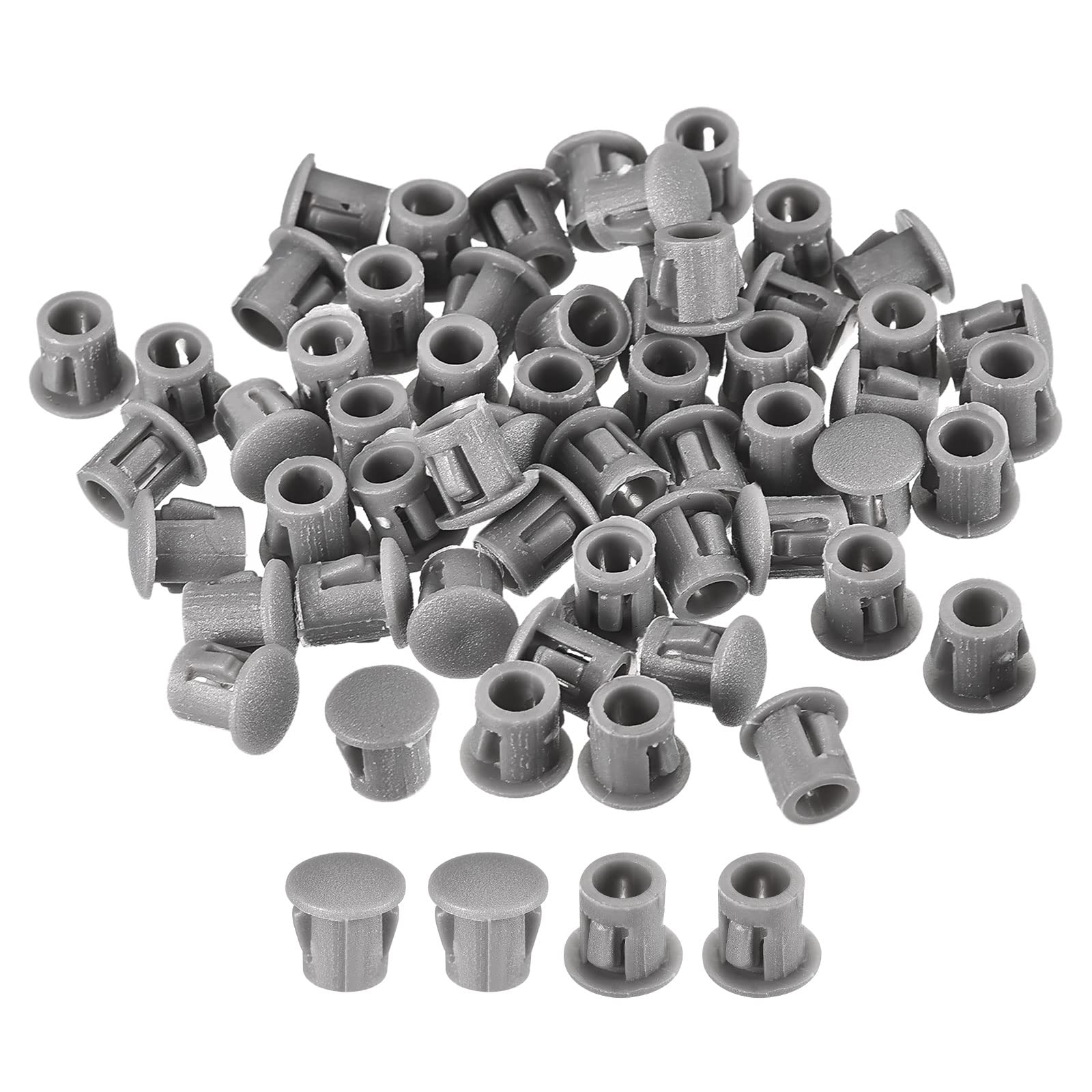 uxcell 7/32" Plastic Hole Plugs, 66Pcs Flush Type Panel Round Snap in Fastener Knockout Locking Plugs for Furniture Insert End Caps Panels, Gray
