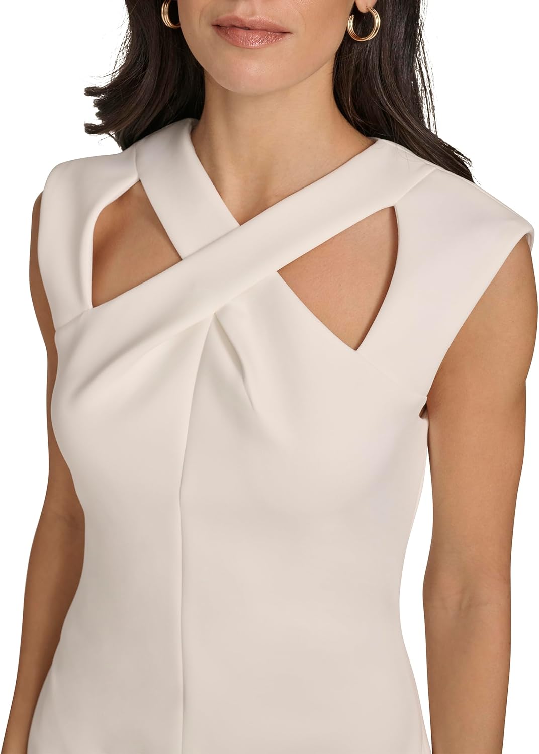 Calvin Klein Womens Sleeveles Cutout Crossover Neckline Knee Length Crepe Sheath Dress - Image 5