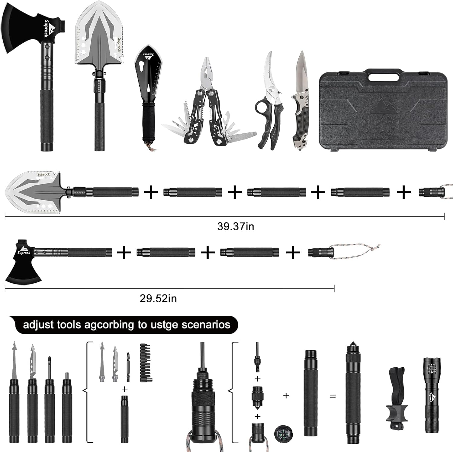 Survival Shovel High Carbon Steel Tactical Shovel Axe Folding Entrenching Tool Camping Hiking Shovel Carrying Pouch Car Emergency Survival Gear