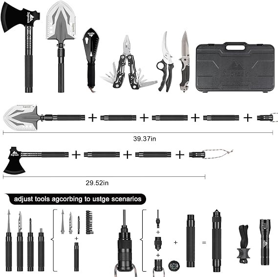 Survival Shovel High Carbon Steel Tactical Shovel Axe Folding Entrenching Tool Camping Hiking Shovel Carrying Pouch Car Emergency Survival Gear