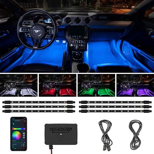 LEDGlow - Kit de iluminación de neón para interiores con Bluetooth, multicolor, para coches y camiones, 6 unidades, para smartphone y para crear