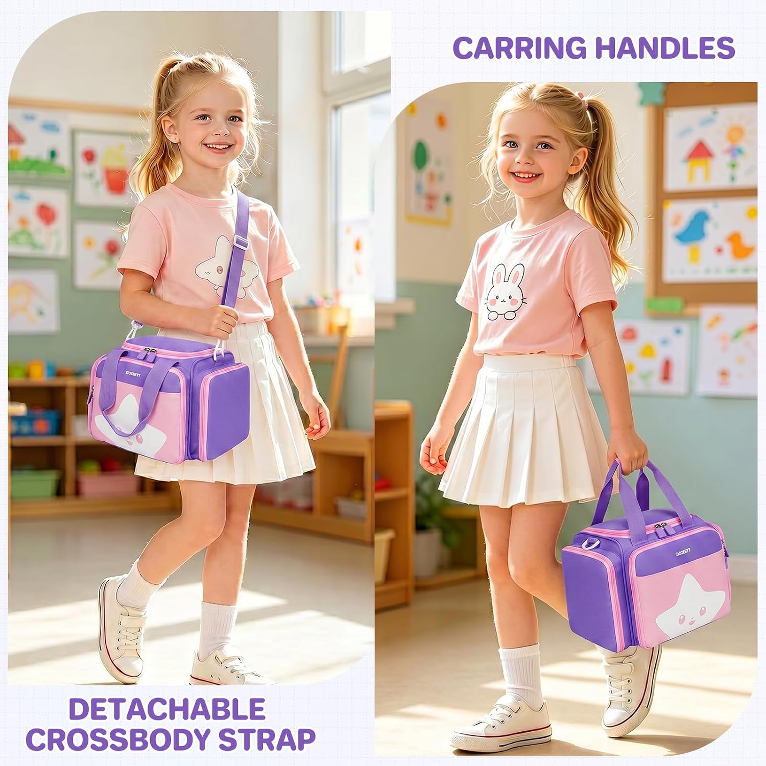 Carrying Case Compatible with Little Tikes Story Dream Machine and Headphones,Portable Storage Bag for Story Books and Audio Play Characters with Shoulder Strap,Gift for Kids,Purple-Pink,Case Only image 5