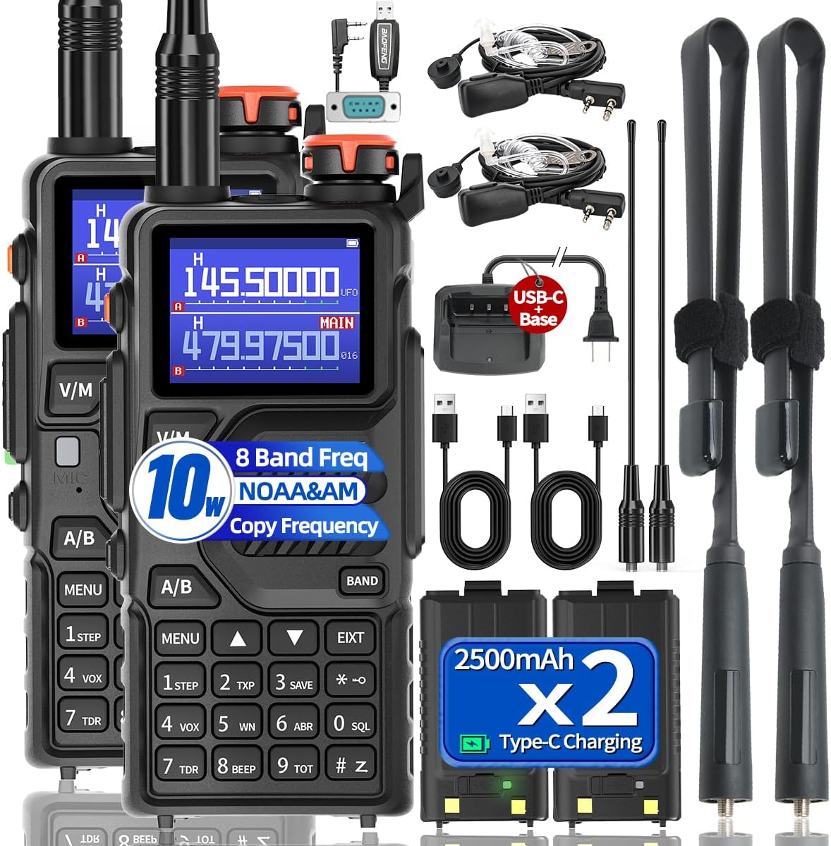 BAOFENG Radio Ham Radio Handheld K5Plus 10W Long Range Rechargeable NOAA Weather Receiver 5RM UV32 Tactical Two Way Radio Walkie Talkie for Adults with USB-C Charging for Hunting Survival Gear,2Pack