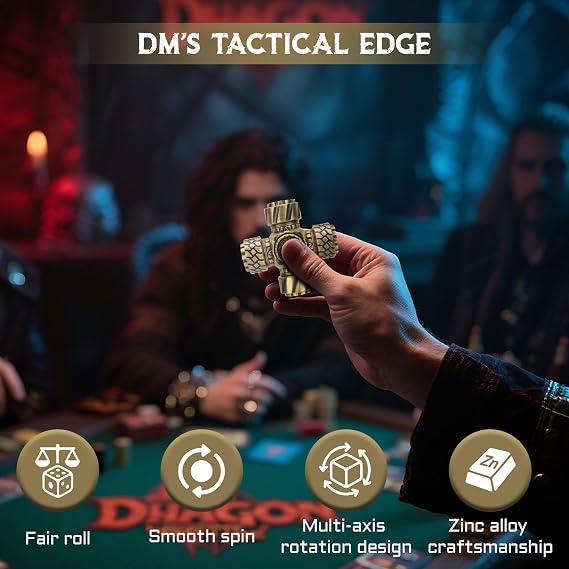 DND Spinner Dice 7-in-1 Metal Polyhedral Dice Set with Rotating Sides & 4 Wheel Spinners | Stress Relief, Easy to Read, Great Gift and Accessories for DM, Gamer & Collector (Style B)
