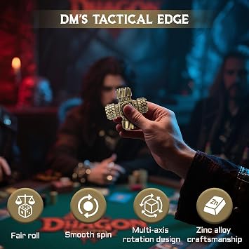 DND Spinner Dice 7-in-1 Metal Polyhedral Dice Set with Rotating Sides & 4 Wheel Spinners | Stress Relief, Easy to Read, Great Gift and Accessories for DM, Gamer & Collector (Style B)