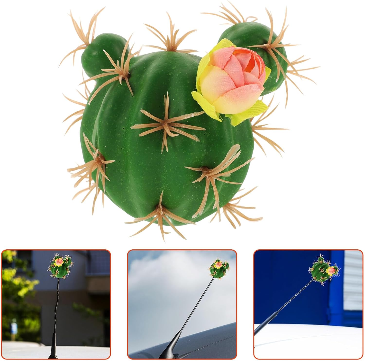 Cute Cactus Flower Car Antenna Topper Scratch-Resistant Exterior Ornament Easy to Install Vehicle Roof Decoration for Cars Suvs