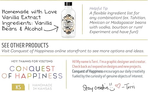Vista 4 de Homemade Vanilla Extract Labels with 4 oz Bottles - Vanilla Beans & Alcohol - Handmade by Conquest of Happiness Pack of 18