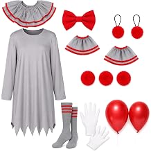 Scary Clown Costume Set Adults Complete Halloween Outfit Cape Accessories Classic Horror Clown Cosplay Parties