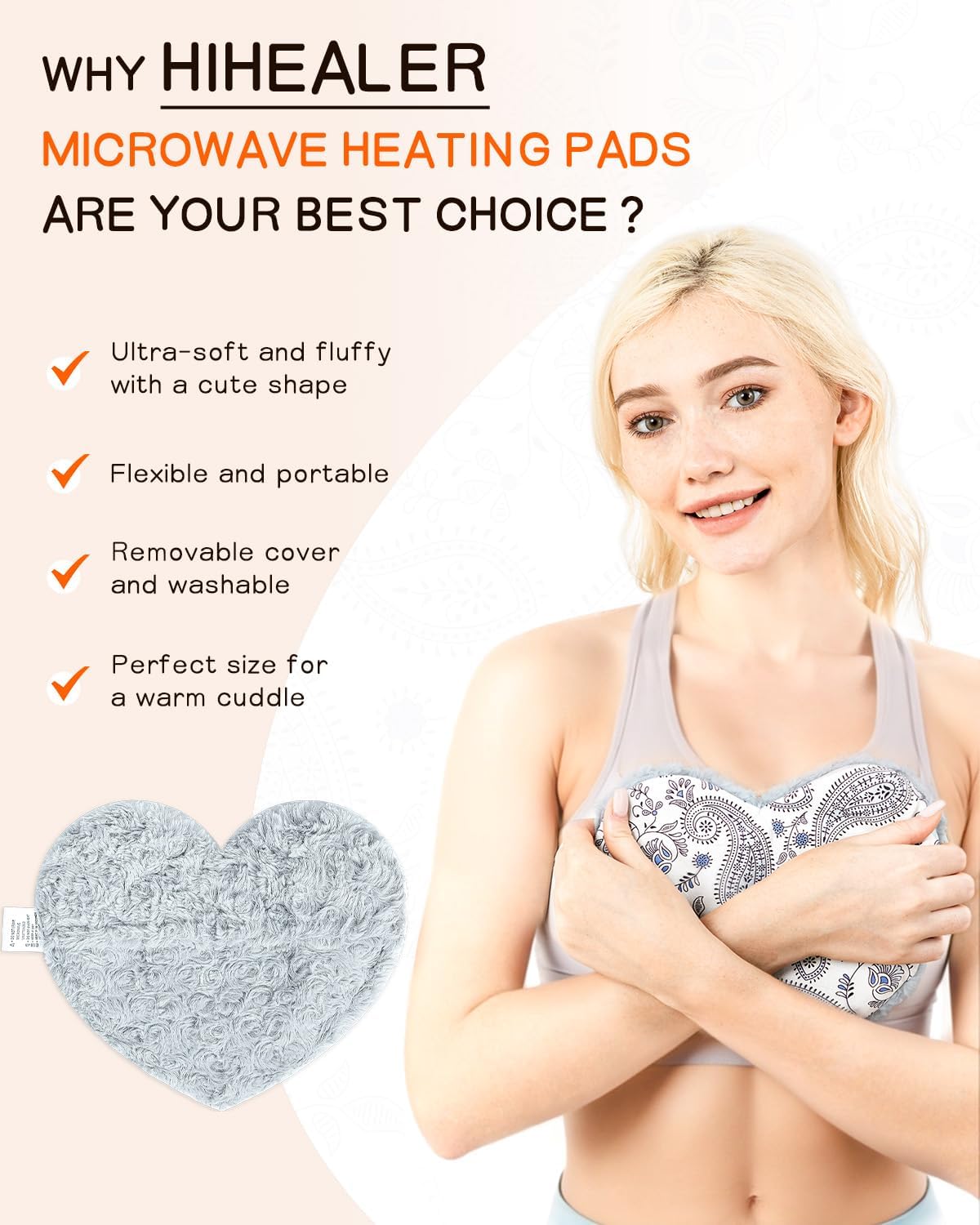 Hihealer Microwave Heating Pad - Microwavable Moist Heat Pad for Cramps, Joints, and Neck Pain Relief - Reusable Self-Care Gift for Women (9x8 inches)