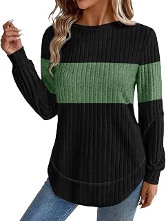 Suéter de manga larga con cuello redondo y bloques de color para mujer, estilo informal, para otoño