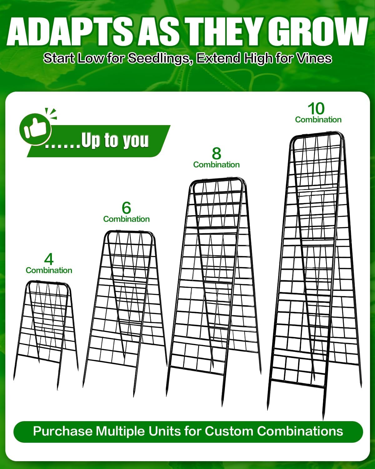 Joyhalo Heavy Duty Adjustable A-Frame Cucumber Trellis for Climbing Plants, 50.4"x17" All-Metal Garden Trellis with Dense Grid Climbing Frame for Raised Beds, Tomatoes, Cucumbers & Outdoor Vines