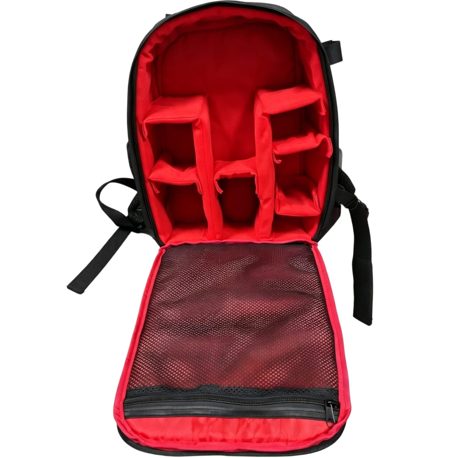 SNAPPSY Front Opening DSLR Camera Backpack Mesh Pocket Padded Camera Backpack Safeguarding Photo Storage Black for Photographers, Red, M-picture-2