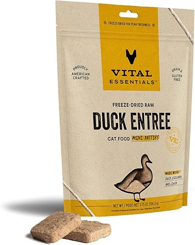 Vital Essentials Alimento crudo liofilizado para gatos, pato mini patties entrante, 3.75 onzas