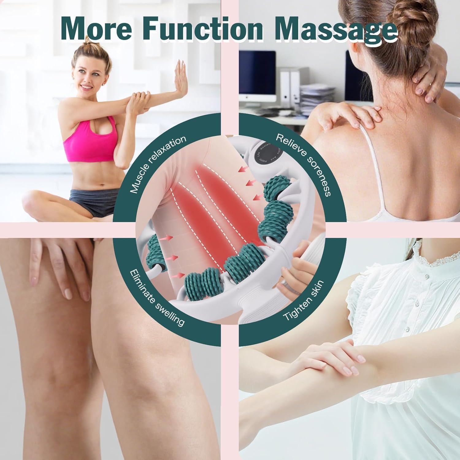 Manuelles Anti-Cellulite Massagegerät mit Abnehmbare Massageköpfe, Faszienrolle Bein Massageger für Oberschenkel Celulitis, Massage-Roller für Oberschenkel, Gesäß, Armen, Bauch Hautstraffung