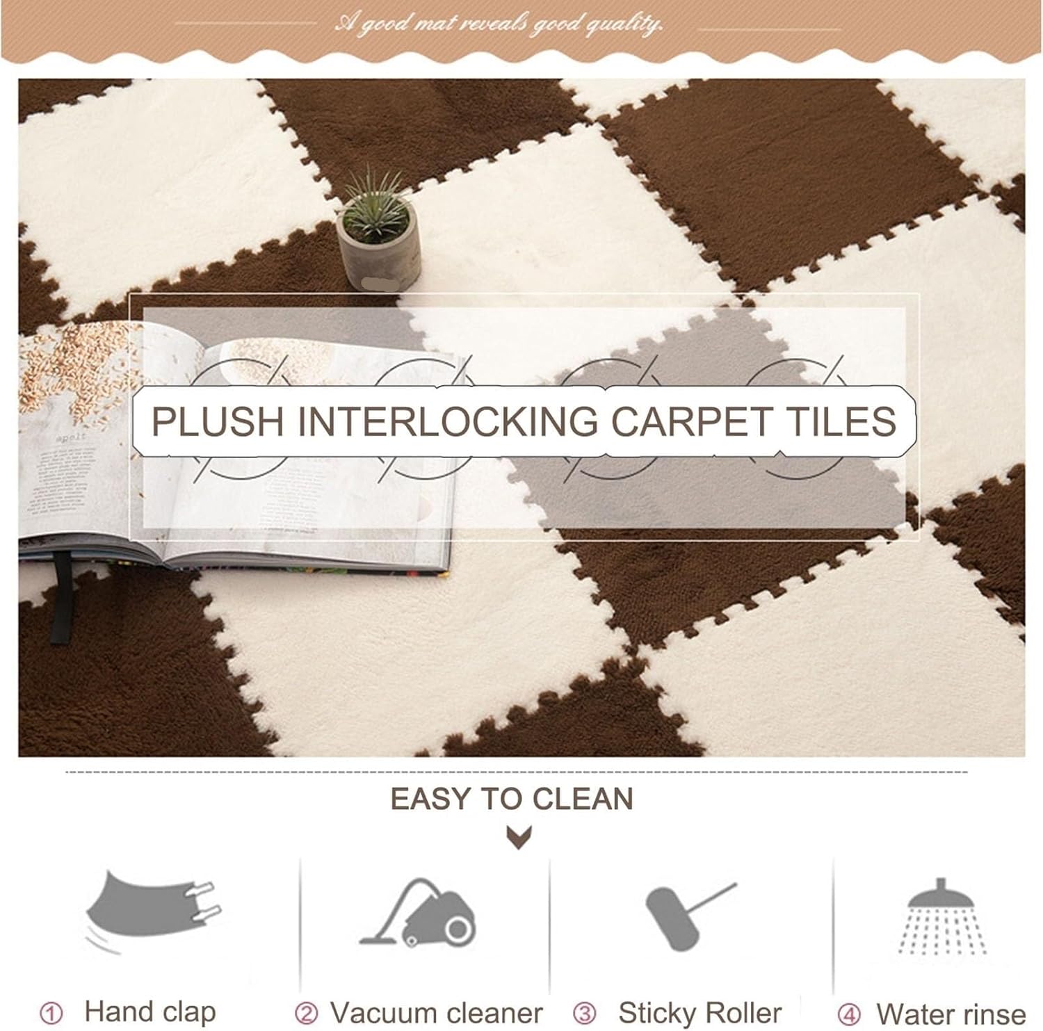 100 Piece Interlocking Carpet Squares Puzzle Rug, Plush Puzzle Foam Floor Mat, Soft Fluffy Foam Tiles Play Mat, Playroom & Classroom Rug(Purple+White)