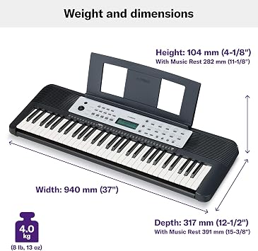 Yamaha YPT270 لوحة مفاتيح محمولة 61 مفتاحًا مع محول طاقة (حصري من أمازون)