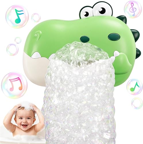 Juguetes de baño para bebés, máquina recargable de burbujas de baño de dinosaurio con música, juguetes de bañera para niños pequeños, regalos de