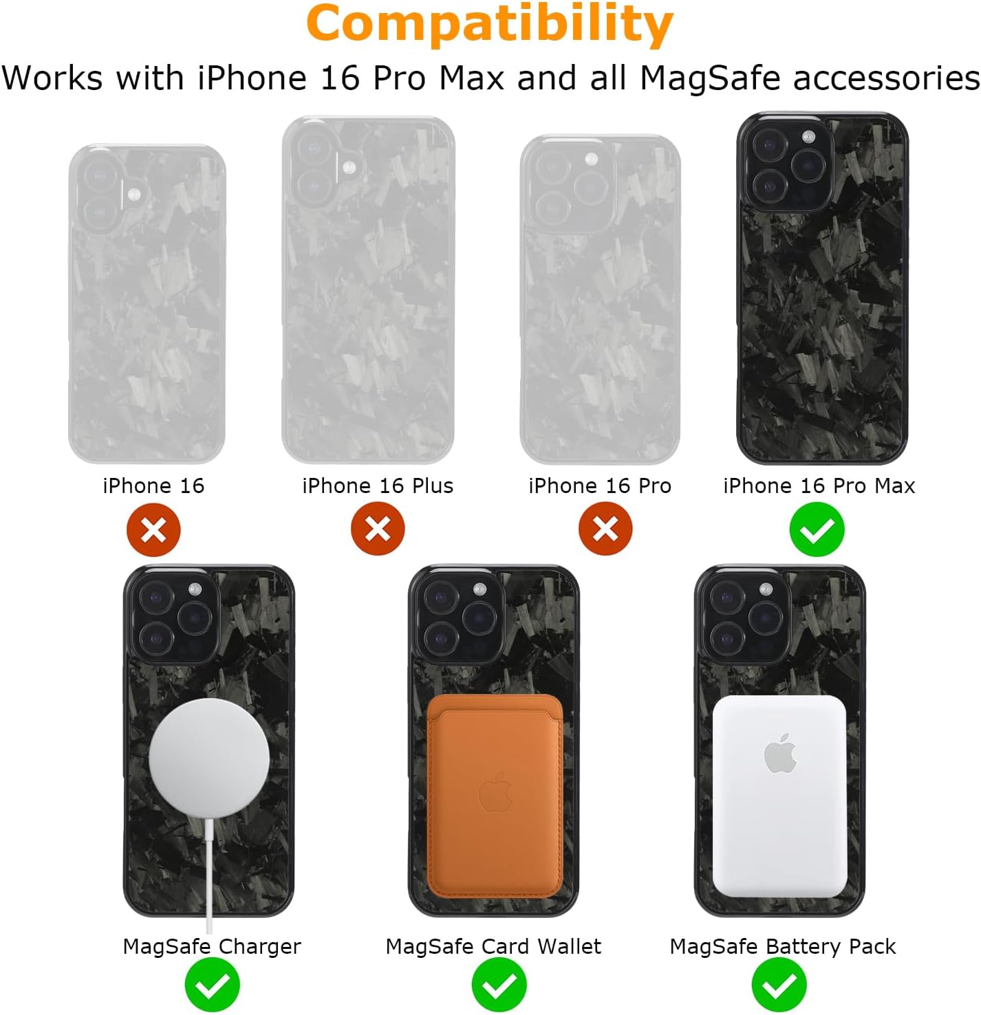 molzar Grip Series for iPhone 16 Pro Max Case with Real Forged Carbon Fiber, Built-in Magnet Ring for Magnetic Mount, Compatible with MagSafe Chargers and Accessories, Glossy Black/Forged