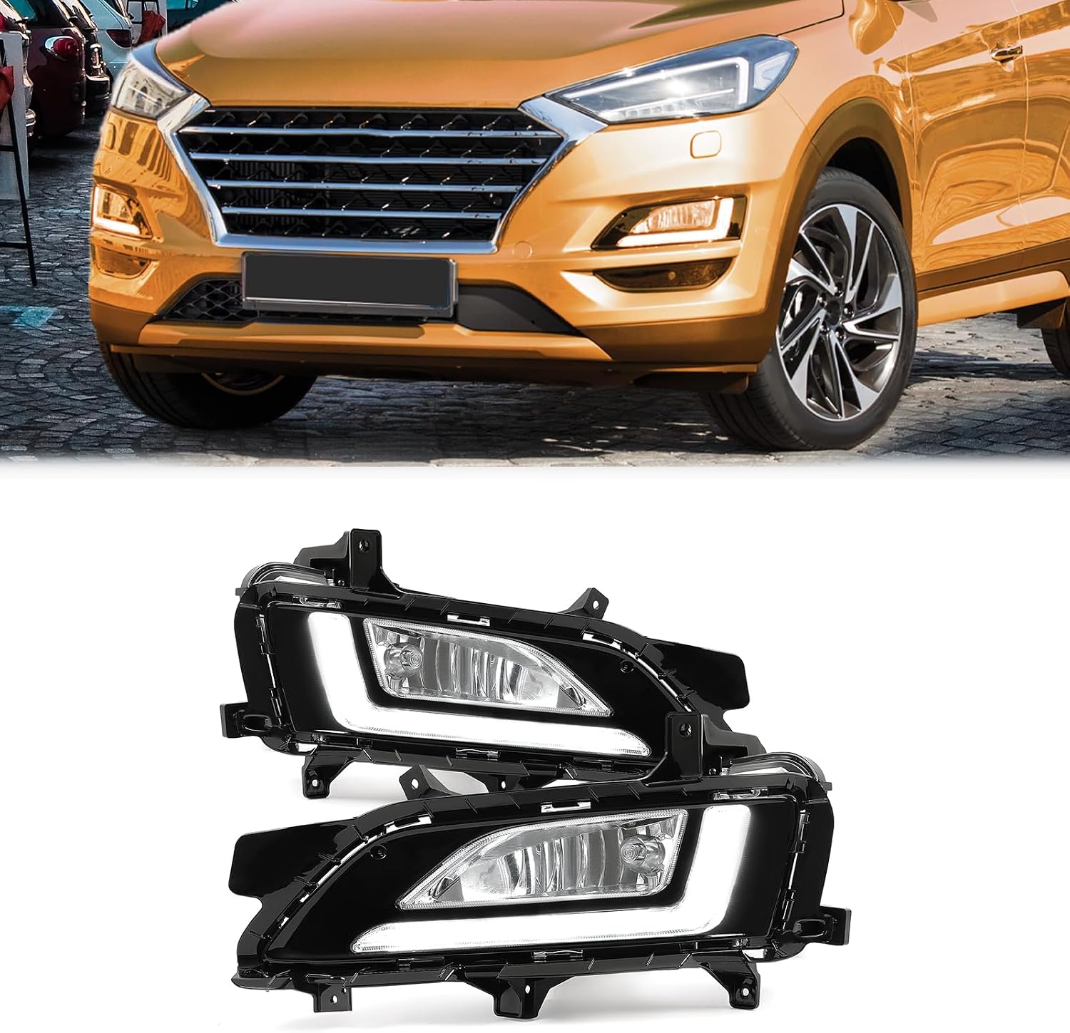 HECASA LED Fog Lights Compatible with 2019-2020 Hyundai Tucson Front Bumper Driving Lamp Daytime Running Light Clear Lens LH & RH